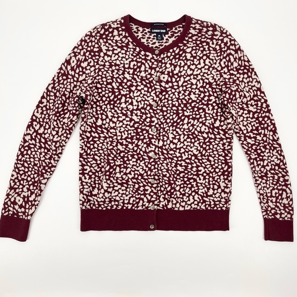 Lands’ End Supima Cotton Leopard Print Buttoned Cardigan Sweater Medium - Picture 1 of 9